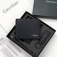 Кельвин кляйн кошельок и ручка брелок черный Набор Calvin Klein Кошелек черный Seli Кельвін кляйн кошельок і