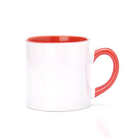 Чашка для сублімації кольорова всередині та ручка 150 мл (червоний)