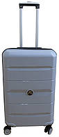 Средний чемодан из полипропилена на колесах 60L My Polo, Турция серый Seli Середня валіза з поліпропілену на
