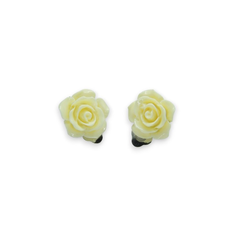 Кліпси сережки дитячі для вух без пробивання вуха Liresmina Jewelry сережки у вигляді квітки Троянда бежева