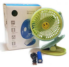 Міні вентилятор Mini Fan GF-175 з прищіпкою та змінним акумулятором 18650 Зелений USB, фото 4