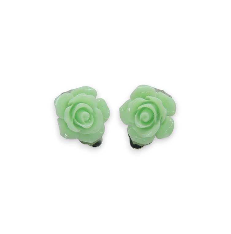 Кліпси сережки дитячі для вух без пробивання вуха Liresmina Jewelry сережки у вигляді квітки Троянда салатова, фото 1