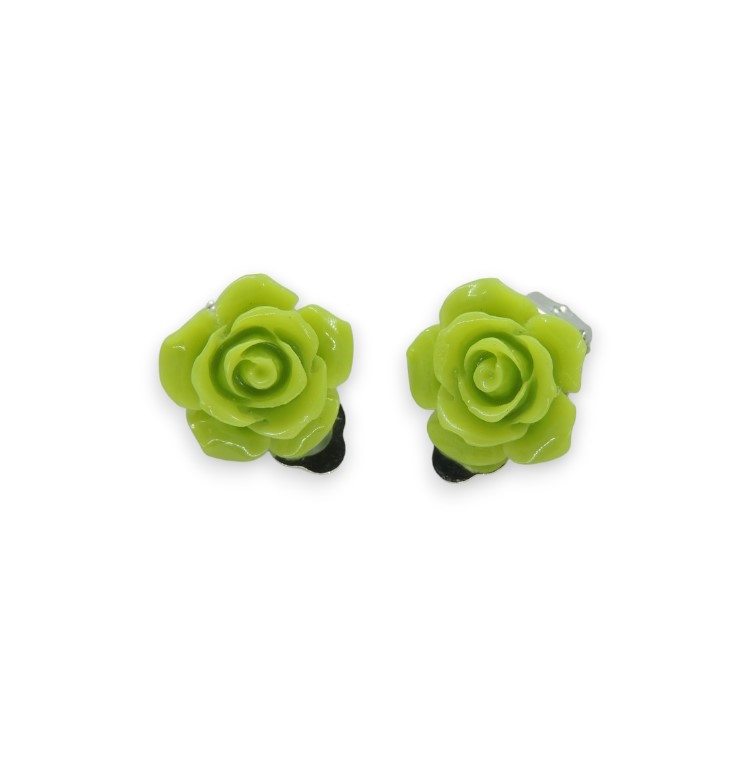 Кліпси сережки дитячі для вух без пробивання вуха Liresmina Jewelry сережки у вигляді квітки Троянда зелена, фото 1