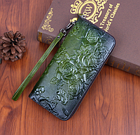 Жіночий шкіряний клатч гаманець із натуральної шкіри Зелений для дівчини Seli