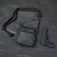 Мужская сумка из натуральной кожи, тактическая сумка - мессенджер черная, тактическая сумка OB-700 на грудь