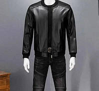 Кожаная куртка-бомбер черная мужская