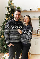 Новогодний свитер с оленями парный темно синий цена за 1 свитер Seli Новорічний светр з оленями парний темно