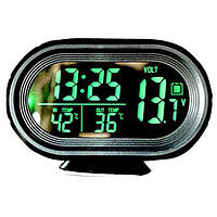 Автомобильные часы VST - 7009V подсветка + 2 термометра + вольтметр, питание от аккумулятора ZV-489 авто