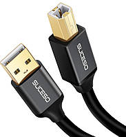 Кабель принтера SUCESO USB 2M/6.5FT USB 2.0 Type A Male to B | Шнур сканера принтера 24K позолочений