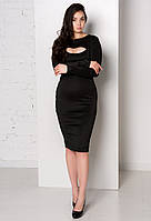 Жіноче сексуальне трикотажне плаття-футляр, обтягуюче по фігурі, з довими рукавами. Чорне