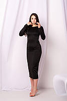 Жіноче трикотажне плаття футляр з довжиною міді та довгими рукава, обтягуюче, класичне. Чорне