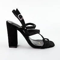Босоножки женские замшевые Черные на каблуке для девушки стильные и праздничные Seli Босоніжки жіночі замшеві