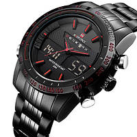 Мужские спортивные кварцевые часы черные Naviforce Army Black NF9024 Seli Чоловічий спортивний кварцовий