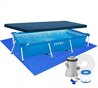 Каркасный прямоугольный бассейн с фильтром насосом Intex 28270 с тентом и подстилкой