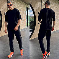 Спортивный костюм мужской летний брюки + футболка двухнитка: черный, серый, бежевый, мокко