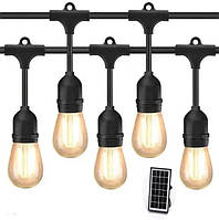 Светодиодная гирлянда уличная на солнечной батарее с ретро лампами 15 LED Edison 58809320 15 м желтая n