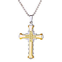 Кулон хрестик підвіска на ланцюжку хрест сріблясто-золотий з фіанітами