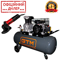 Поршневой ременной воздушный компрессор GTM KCH2070B-100L (2.2 кВт, 220 В, 10 атм, 300 л/мин, 100л)