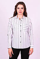 Рубашка женская белая полоска модная демисезонная лен с накладным карманом Актуаль 9000, 48