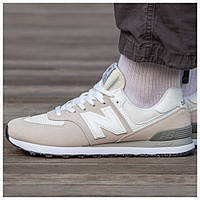 Мужские / женские кроссовки New Balance 574 унисекс бежевые замшевые кроссовки нью беленс ню беланс 574 NB 574