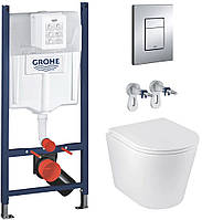 Комплект 4 в 1: Инсталяция Grohe Rapid SL 3884966Q и унитаз безободковым Kroner Armada WHI513636 RIMLESS с