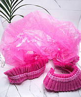 Шапочка спанбондова одноразова з двома резинками, колір рожевий, 100 шт. в упаковці