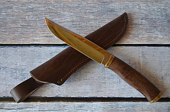 Мисливський ніж Розвідник зі сталі 440C, з дерев'яним руків'ям і шкіряним чохлом у комплекті