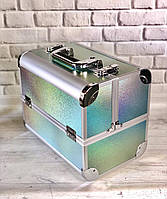 Бьюти-кейс: алюминиевый чемодан с ключом для мастеров (серебро мурашки)