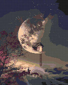 Алмазна мозаїка/вишивка Місячна ніч. Пейзаж 40*50 см Орігамі OD 3105