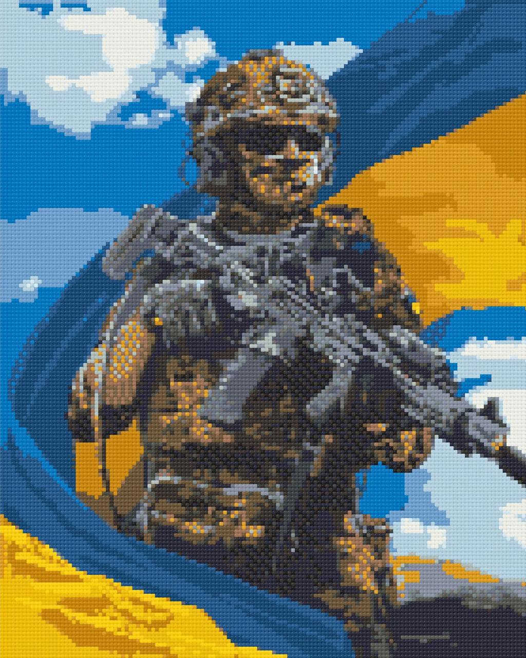 Алмазна мозаїка/вишивка Воїн ЗСУ з прапором 40*50 см Орігамі OD 3268