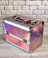 Бьюти-кейс: алюминиевый чемодан с ключом для мастеров (розовый голограмма)