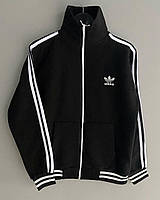 Зимова спортивна кофта Adidas з лампасами на флісі чорна
