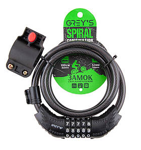 Велосипедний замок Grey's GR31210 спіральний кодовий з кріпленням 12*1000мм