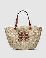 Женская сумка летняя плетеная Loewe Paula's Ibiza Small Leather-Trimmed Woven Raffia Tote, большая пляжная