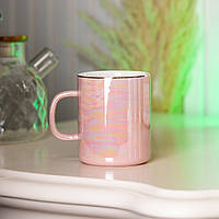 Чашка керамическая Glaze 420мл в зеркальной перламутровой глазури кружка для чая с крышкой Розовый `PS`