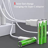 Акумулятори Li-Ion тип AAA 1.5V 600мАч з USB Type-C кабелем для зарядки ForceMyth 4 шт/комплект польчикові батарейки (4 шт AAA 1.5, фото 6