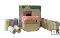Детский фотоапарат з термопринтером Камера принтер 2 камеры розовый и 11 рулонов бумаги