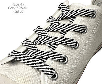 Шнурки для взуття плоскі 100см Чорний+білий Спіраль 8-10мм поліестер