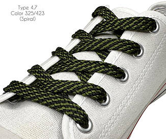 Шнурки для взуття плоскі 100см Чорний+хакі Спіраль 8-10мм поліестер