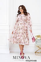 Женственное платье миди с отрезной талией и цветочным принтом с 48 по 54 размер