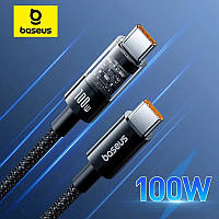 Кабель Baseus для iPhone 15 Transparent Fast Charging Data Cable Type-C to Type-C 100W 20V 5A 1m Черный