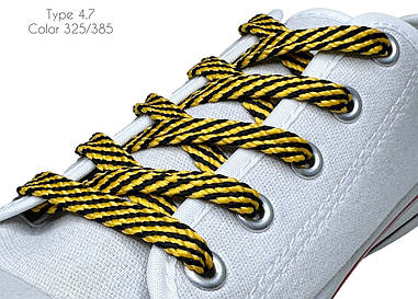 Шнурки для взуття плоскі 100см Чорний+жовтий Спіраль 8-10мм поліестер
