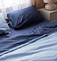 Постільна білизна двоспальне Dushka Home Страйп сатин 20513 180х215 см блакитне з синім g