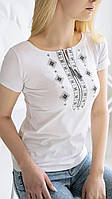 Вышиванка женская футболка с вышивкой с коротким рукавом белая с серым стильная женская украинская вышиванка
