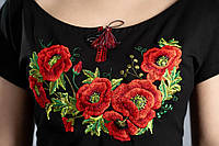 Вышиванка женская футболка с вышивкой с коротким рукавом черная маки стильная женская украинская вышиванка