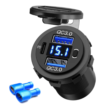 Зарядний пристрій QC 3.0 2*USB вольтметр+Type C