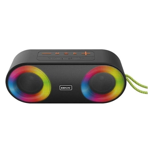 Бездротова портативна Bluetooth колонка акустика з LED підсвічуванням BKK K215 |BT5.2, TWS, AUX/TF/USB/FM, 2*5W| Чорний