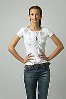 Вышиванка женская футболка с вышивкой с коротким рукавом белая с серым стильная женская украинская вышиванка
