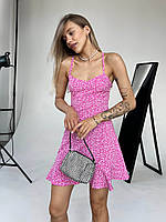 Элегантное летнее светлое платье с рисунком: стиль и комфорт Розовое S