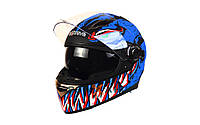 Шлем (интеграл) + очки ExDrive JAWS EX-09 сине-черный мат [S]